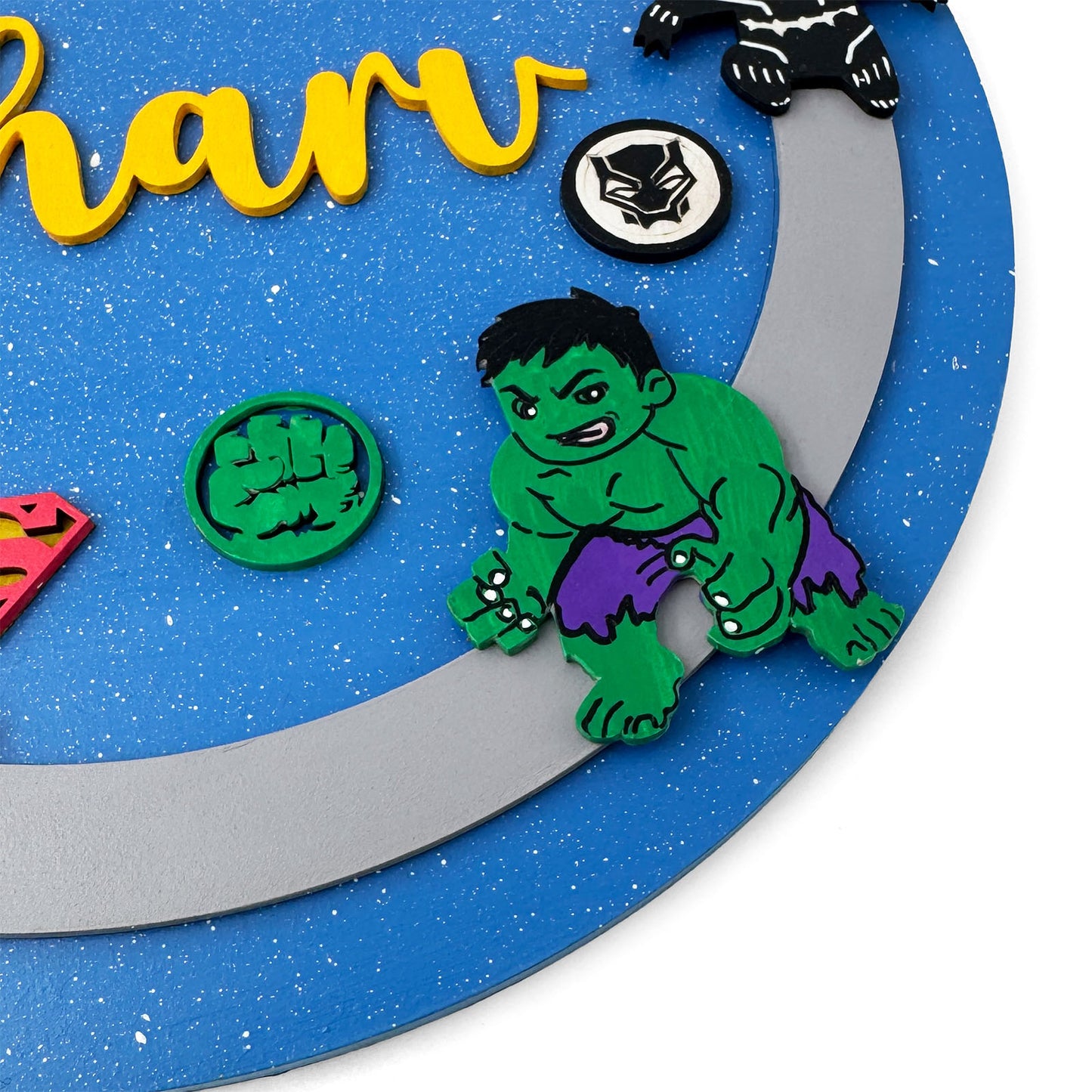 Superheroes Avengers Themed Hand-Painted Wooden Round Kids Name Plate - Design 1