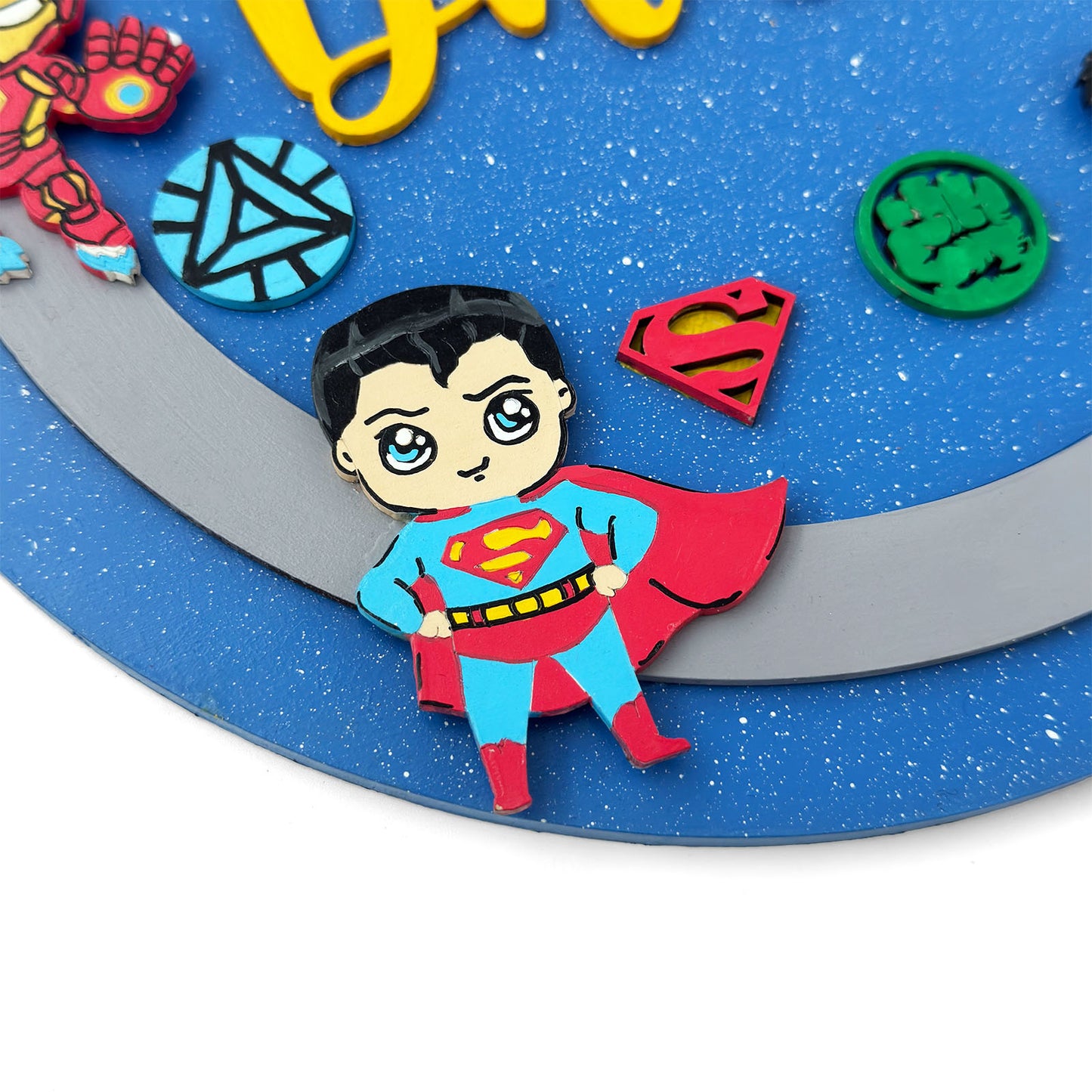 Superheroes Avengers Themed Hand-Painted Wooden Round Kids Name Plate - Design 1