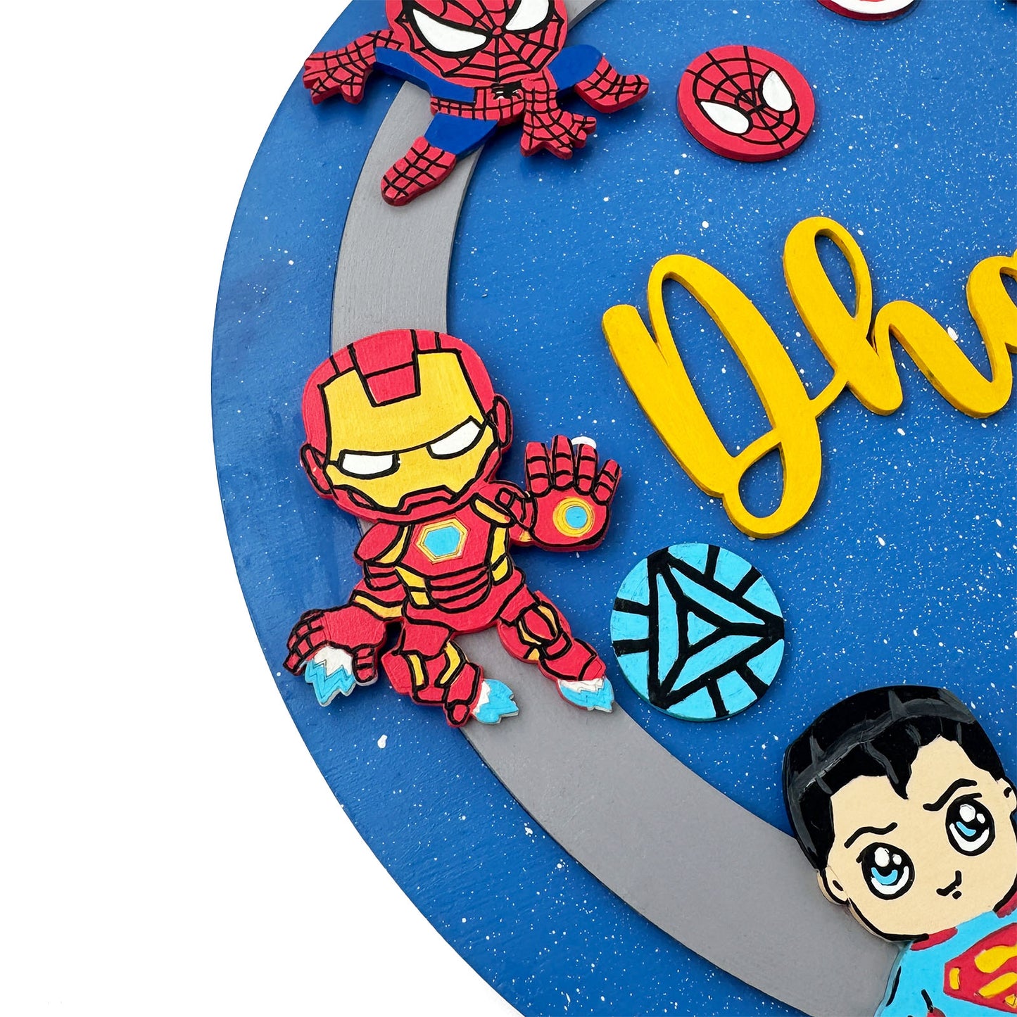 Superheroes Avengers Themed Hand-Painted Wooden Round Kids Name Plate - Design 1