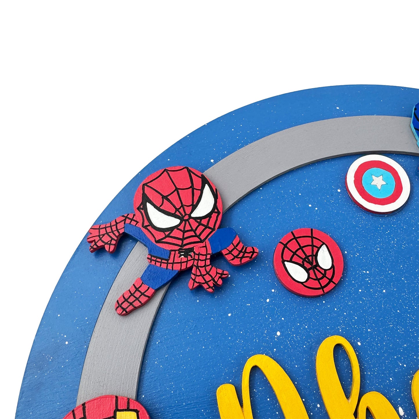 Superheroes Avengers Themed Hand-Painted Wooden Round Kids Name Plate - Design 1