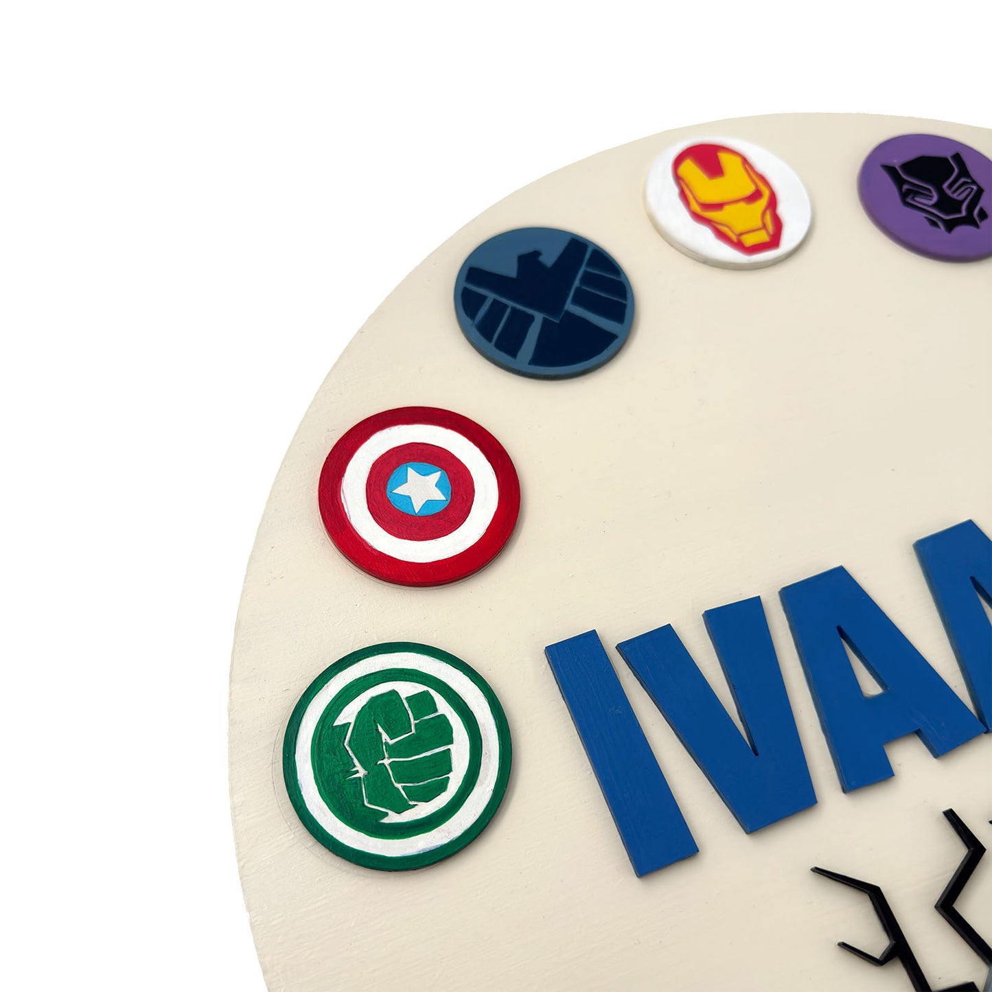 Superheroes Avengers Themed Hand-Painted Wooden Round Kids Name Plate - Design 2