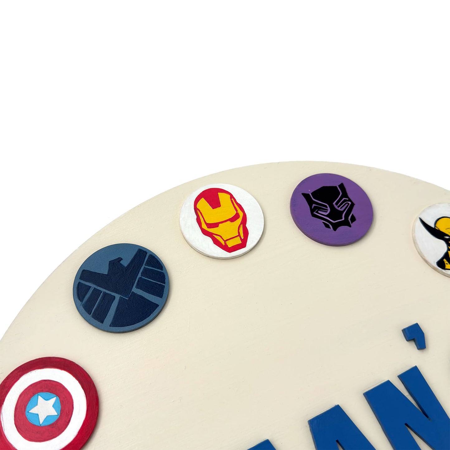Superheroes Avengers Themed Hand-Painted Wooden Round Kids Name Plate - Design 2