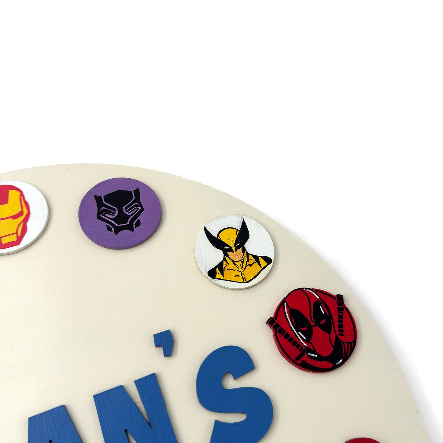 Superheroes Avengers Themed Hand-Painted Wooden Round Kids Name Plate - Design 2