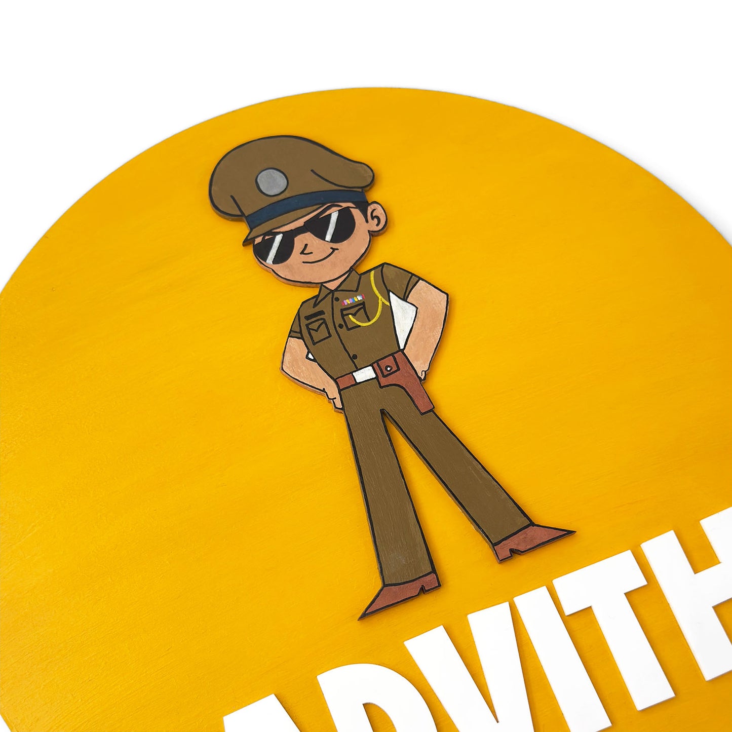 Little Singham Themed Hand-Painted Wooden Name Plate For Kids