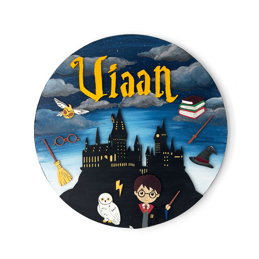 Harry Potter Themed Hand-Painted Wooden Round Kids Name Plate - Design 1
