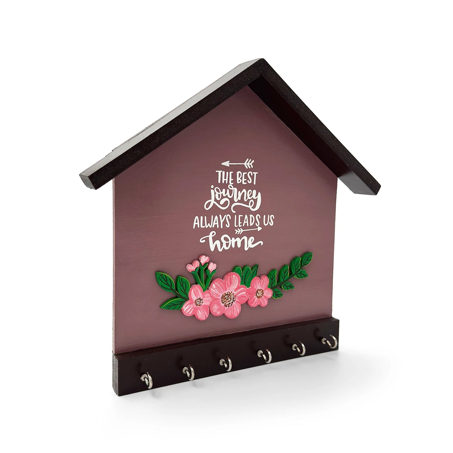 Hand-Painted Wooden Hut Key Holder - The Best Journey Always Leads Us Home