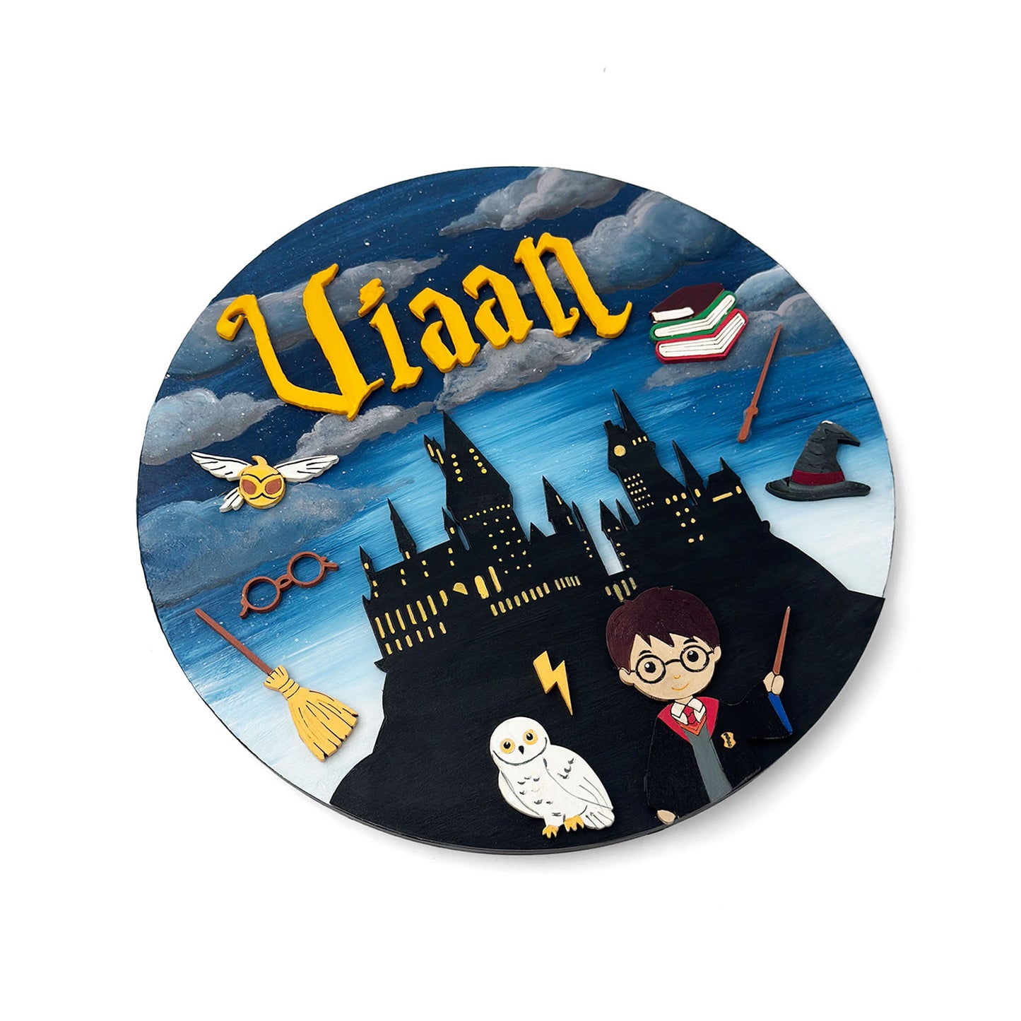 Harry Potter Themed Hand-Painted Wooden Round Kids Name Plate - Design 1