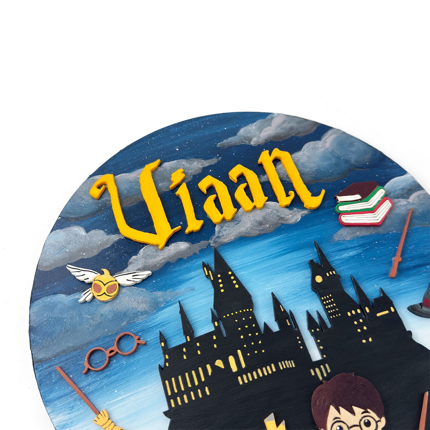 Harry Potter Themed Hand-Painted Wooden Round Kids Name Plate - Design 1