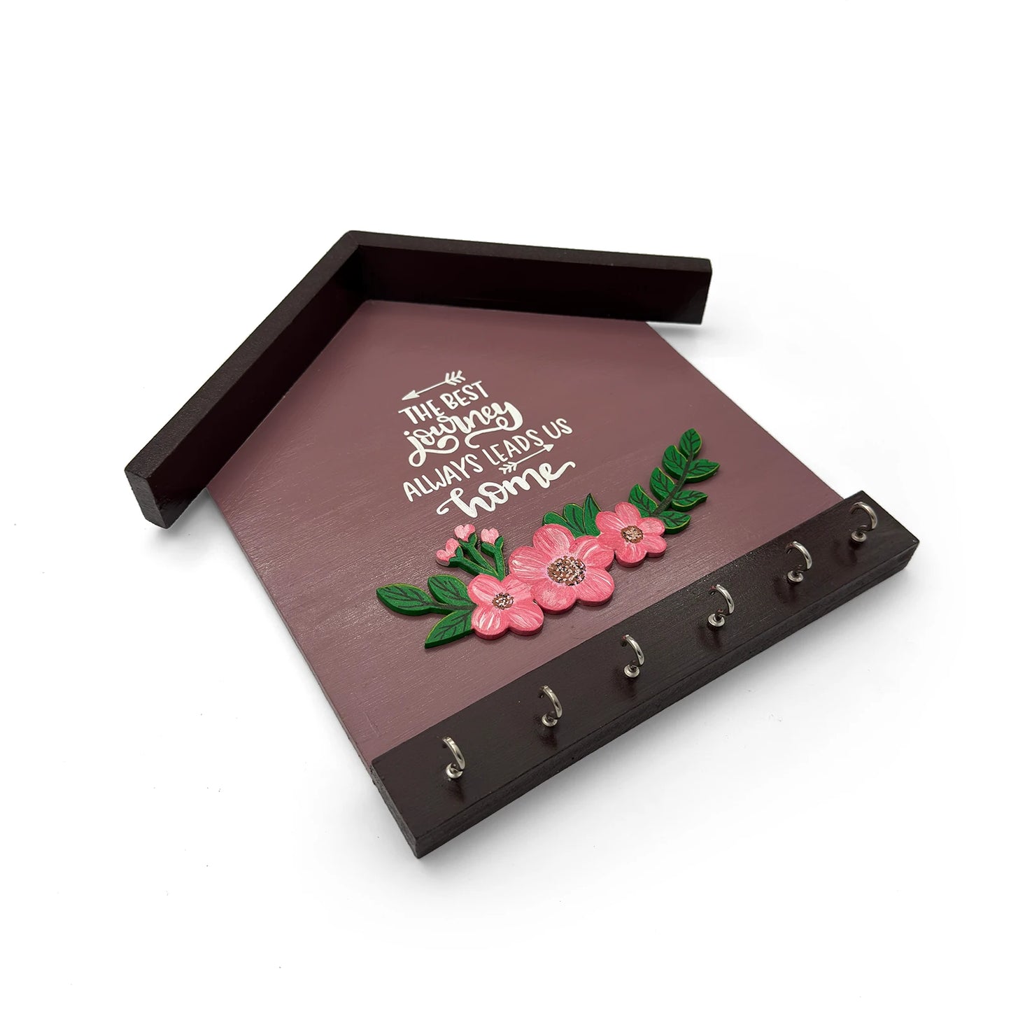 Hand-Painted Wooden Hut Key Holder - The Best Journey Always Leads Us Home