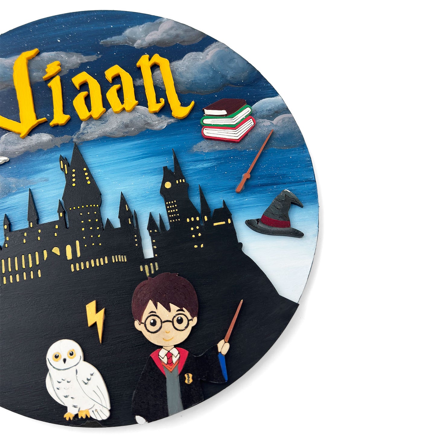 Harry Potter Themed Hand-Painted Wooden Round Kids Name Plate - Design 1