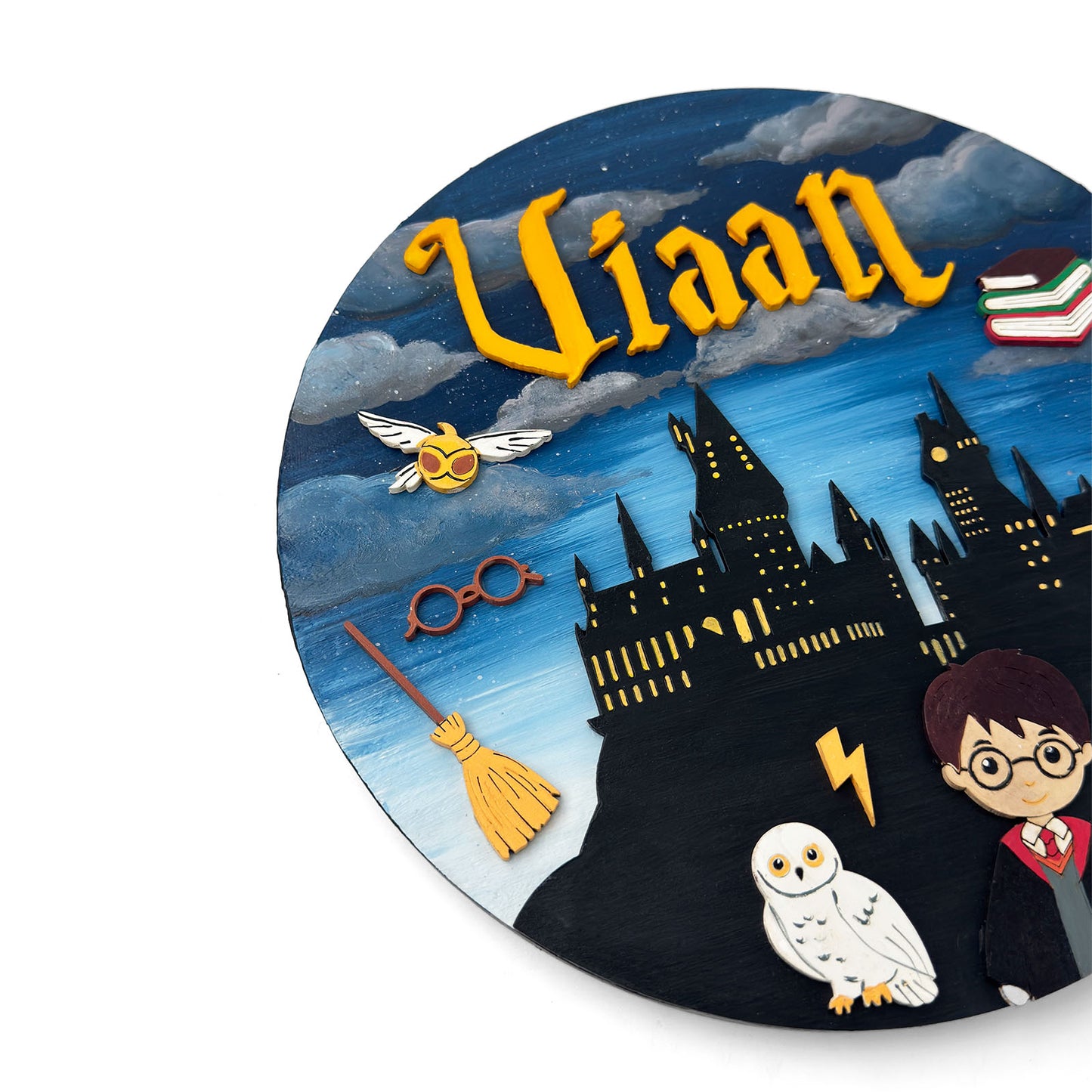 Harry Potter Themed Hand-Painted Wooden Round Kids Name Plate - Design 1