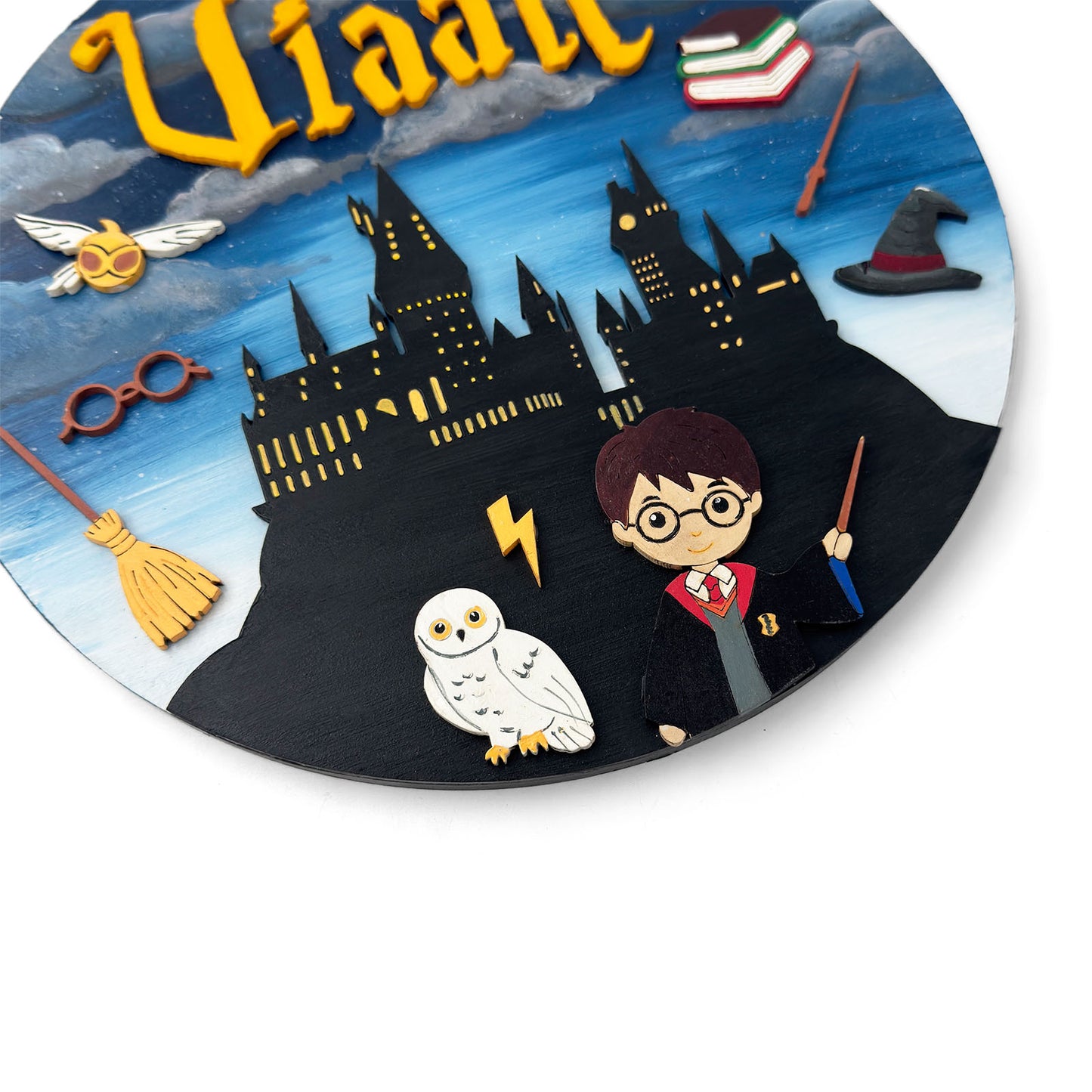 Harry Potter Themed Hand-Painted Wooden Round Kids Name Plate - Design 1