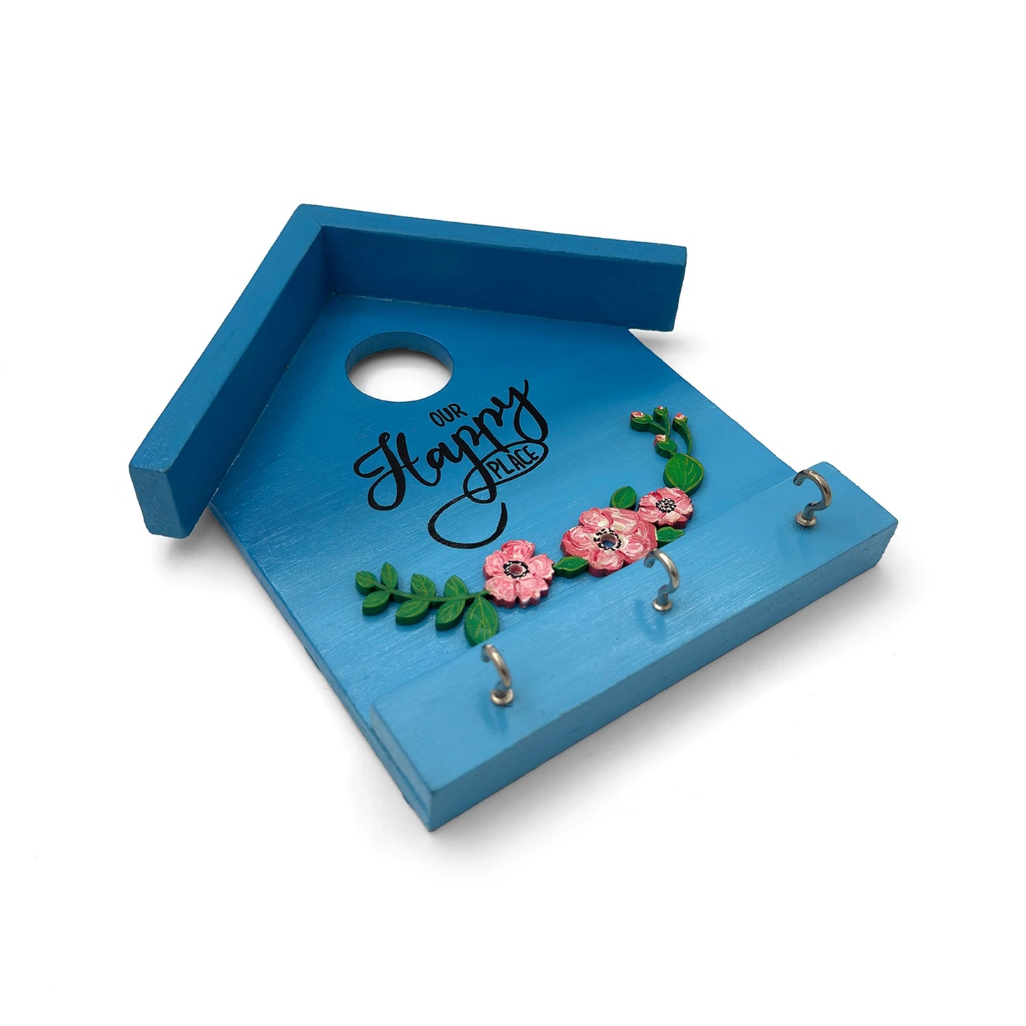 Hand-Painted Wooden Hut Key Holder - Our Happy Place