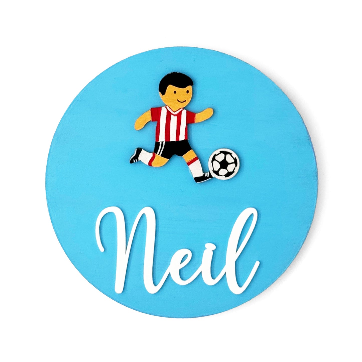 Football Player Themed Hand-Painted Wooden Name Plate For Kids