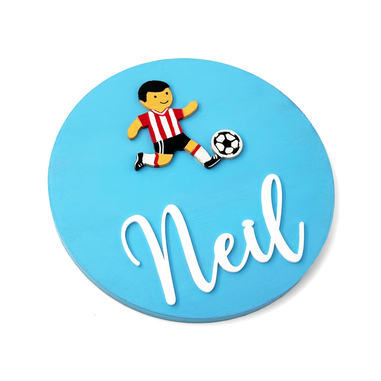 Football Player Themed Hand-Painted Wooden Name Plate For Kids