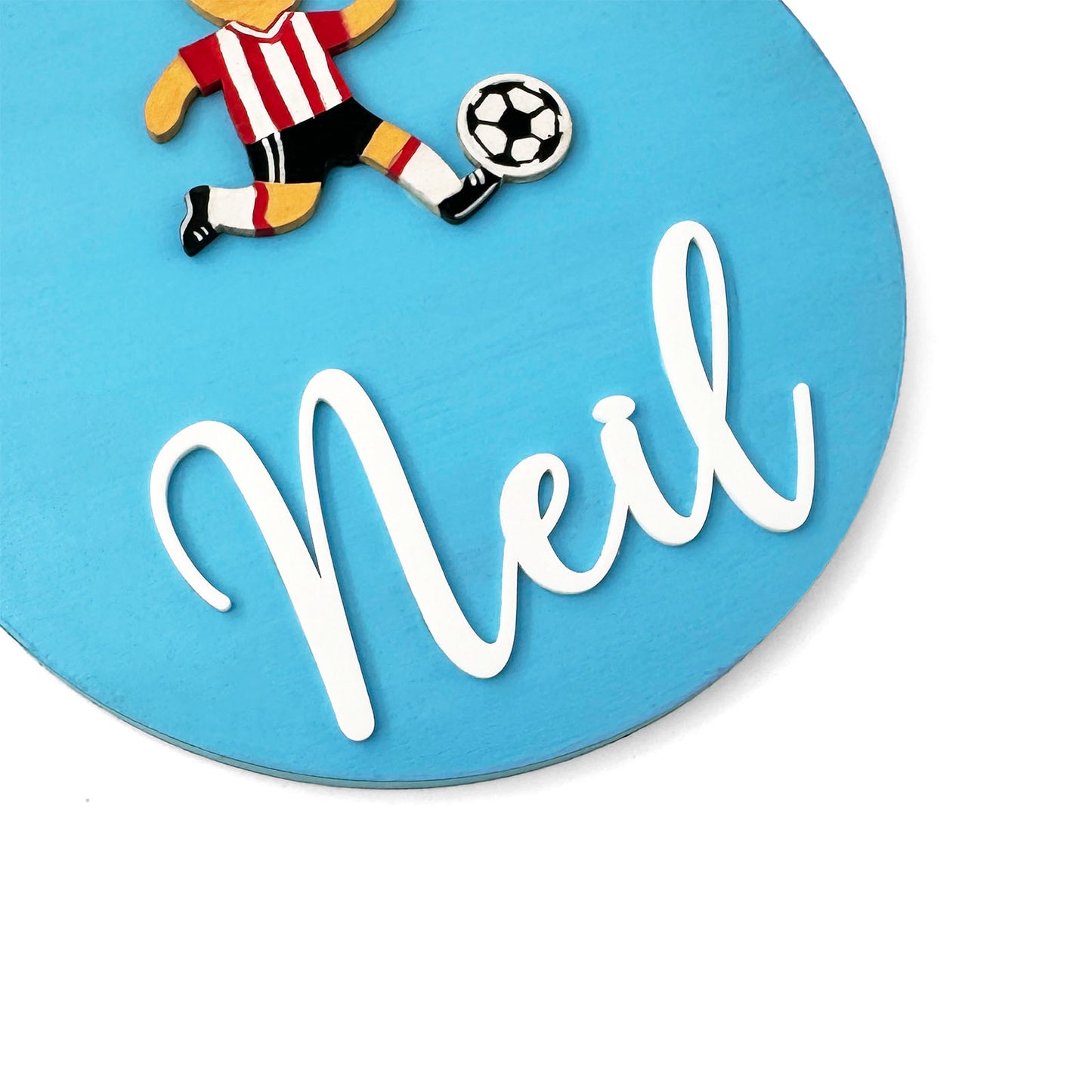 Football Player Themed Hand-Painted Wooden Name Plate For Kids