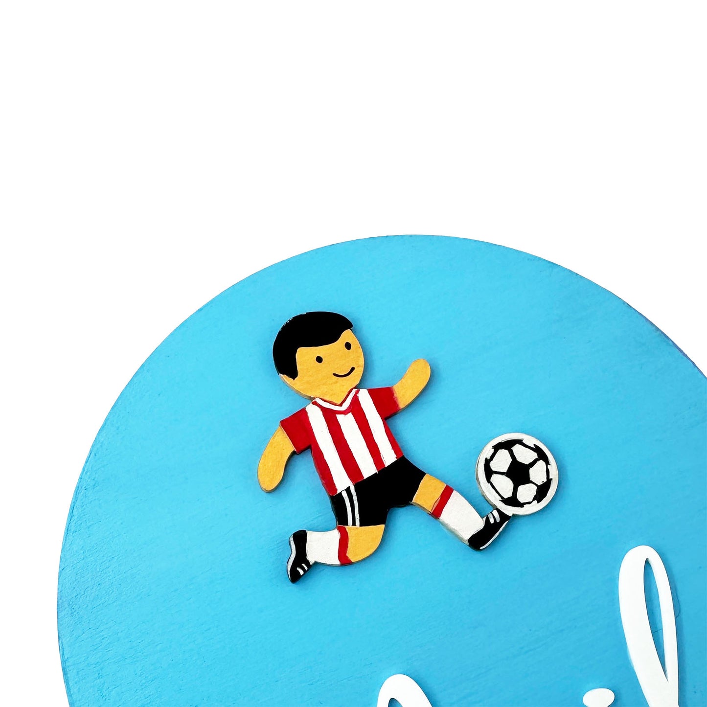 Football Player Themed Hand-Painted Wooden Name Plate For Kids