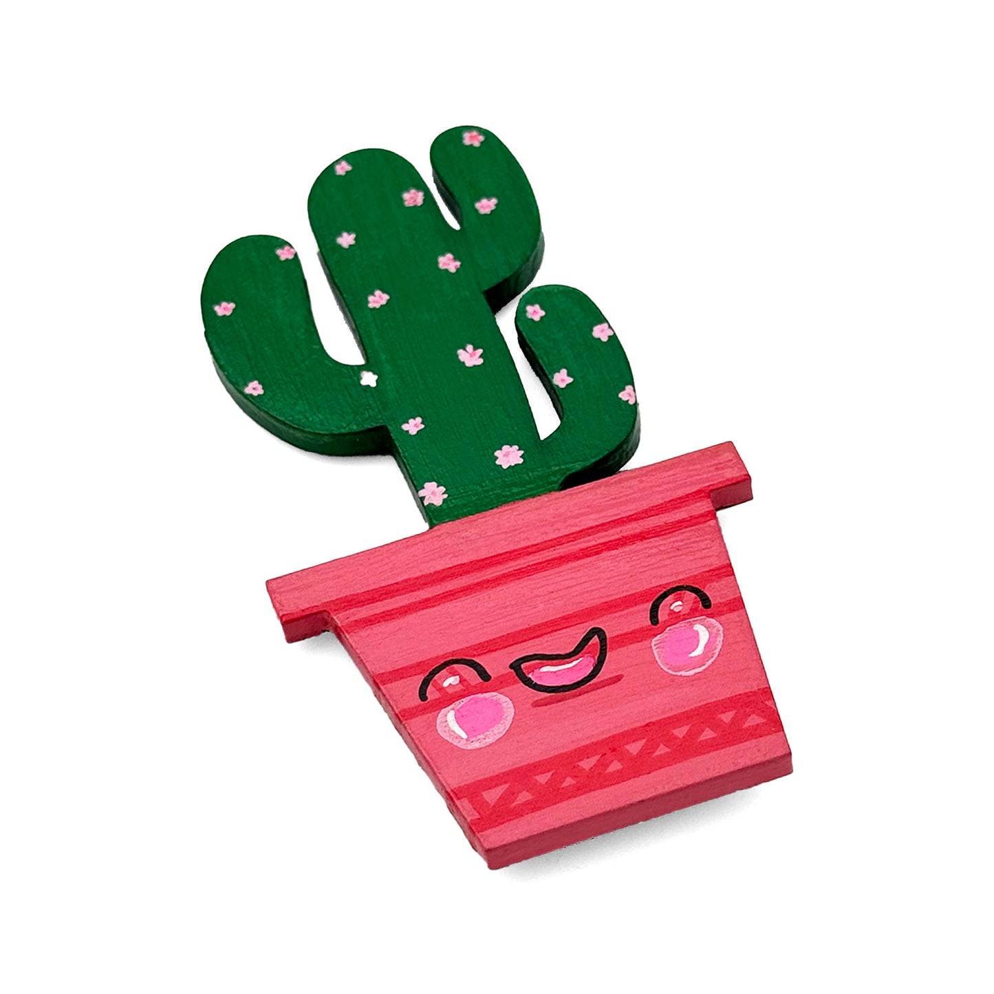 Hand-Painted Wooden Cactus Fridge Magnet - Design 5