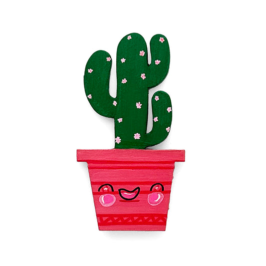 Hand-Painted Wooden Cactus Fridge Magnet - Design 5