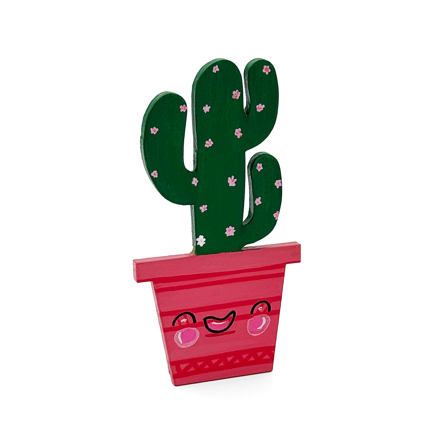 Hand-Painted Wooden Cactus Fridge Magnet - Design 5