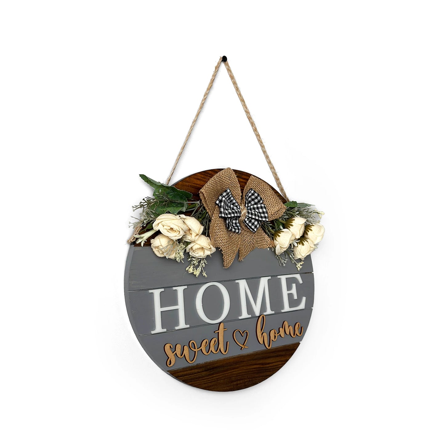 Home Sweet Home Hand-Painted Wooden Door Hanger - Grey & Wooden Finish