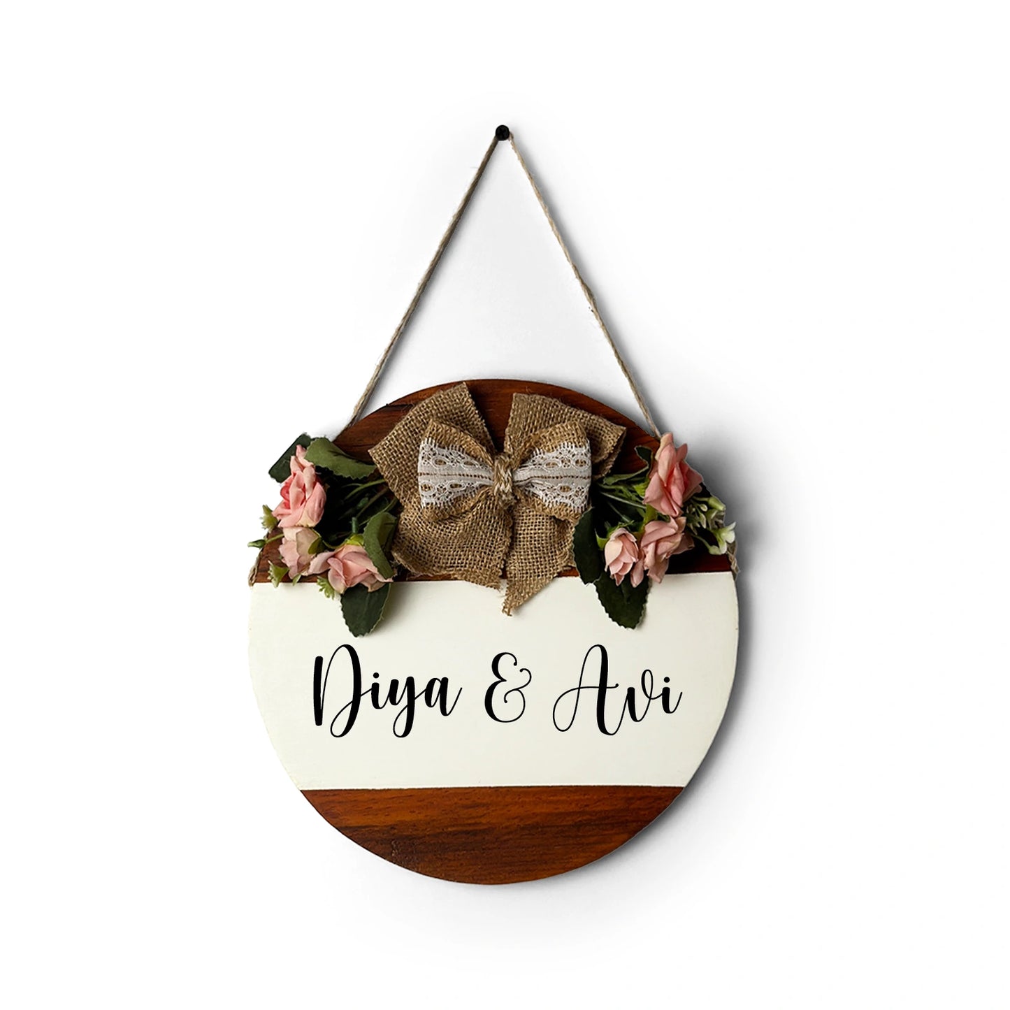 Personlised Hand-Painted Wooden Door Hanger - White & Wooden Finish