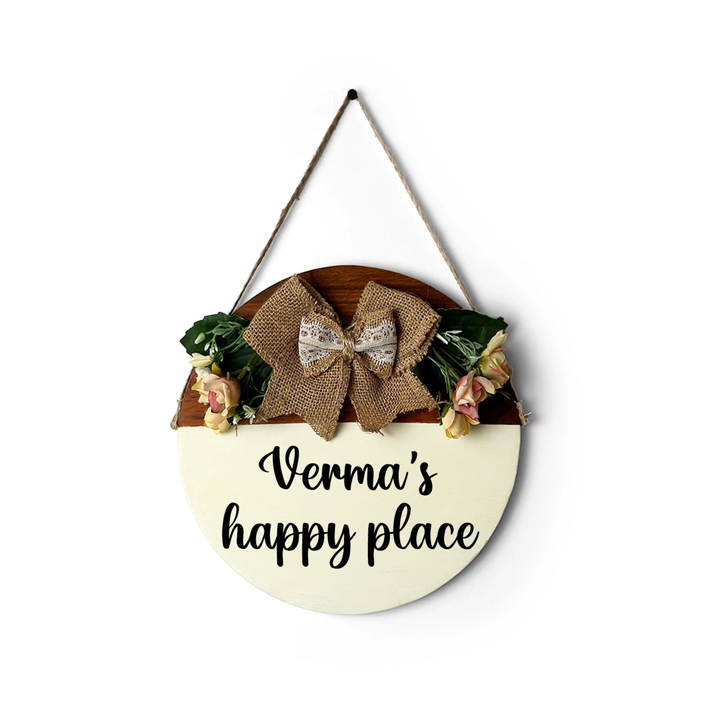 Personlised Hand-Painted Wooden Door Hanger - Off White & Wooden Finish