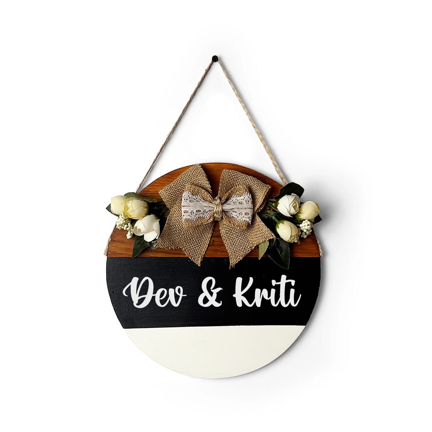 Personlised Hand-Painted Wooden Door Hanger - Black, White, & Wooden Finish