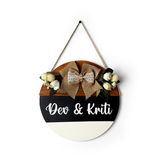 Personlised Hand-Painted Wooden Door Hanger - Black, White, & Wooden Finish