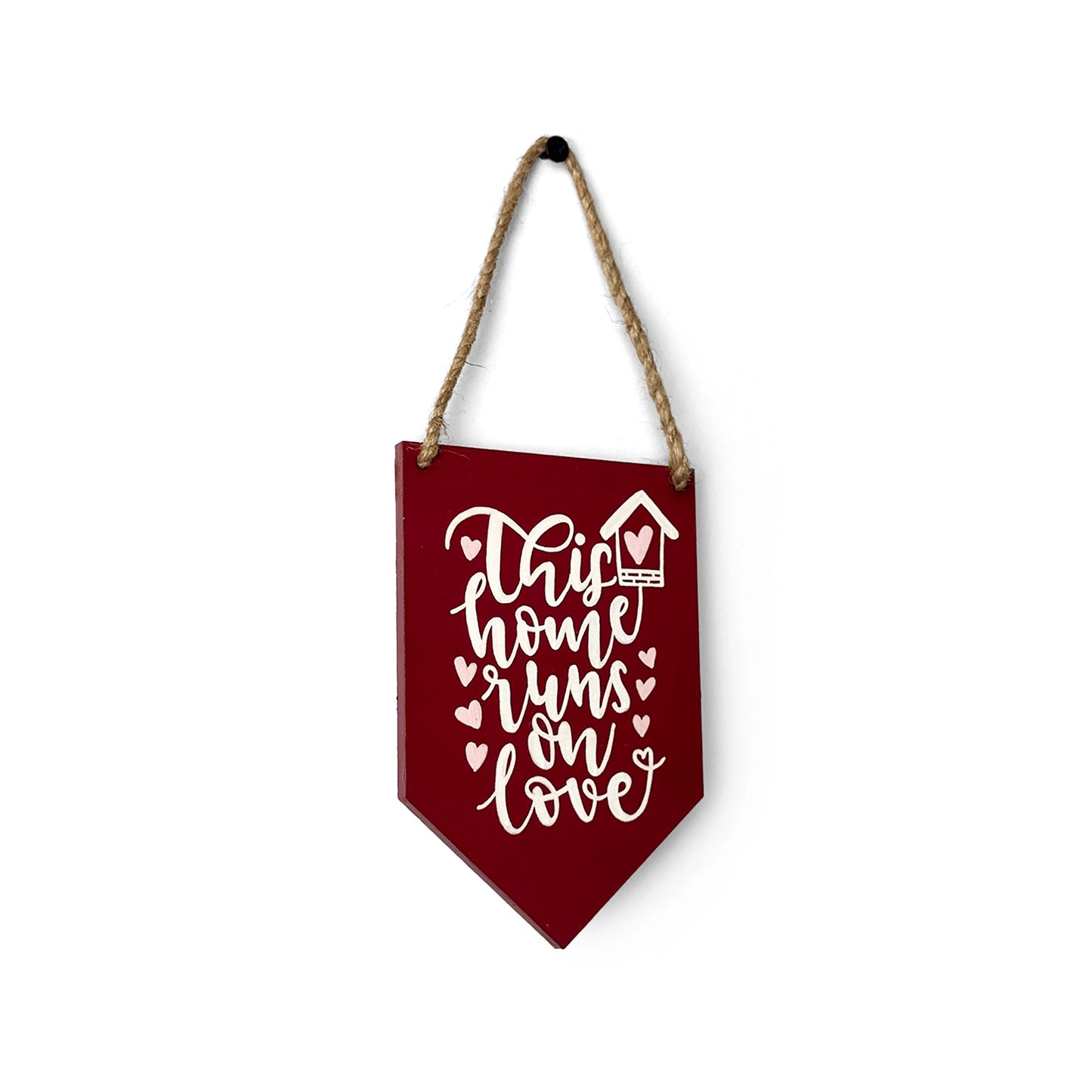 This Home Runs On Love Hand-Painted Wooden Banner Hanging