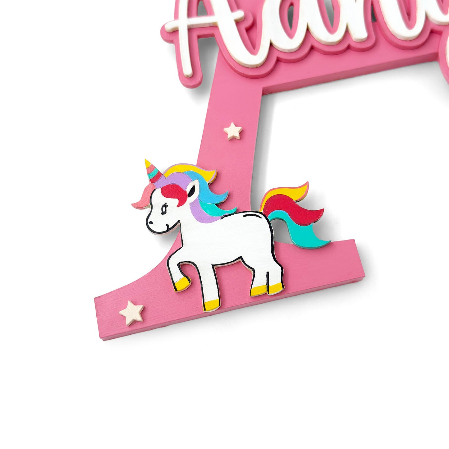 Unicorn Themed Layered Alphabet Initial Hand-Painted Wooden Kids Name Plate Design 1