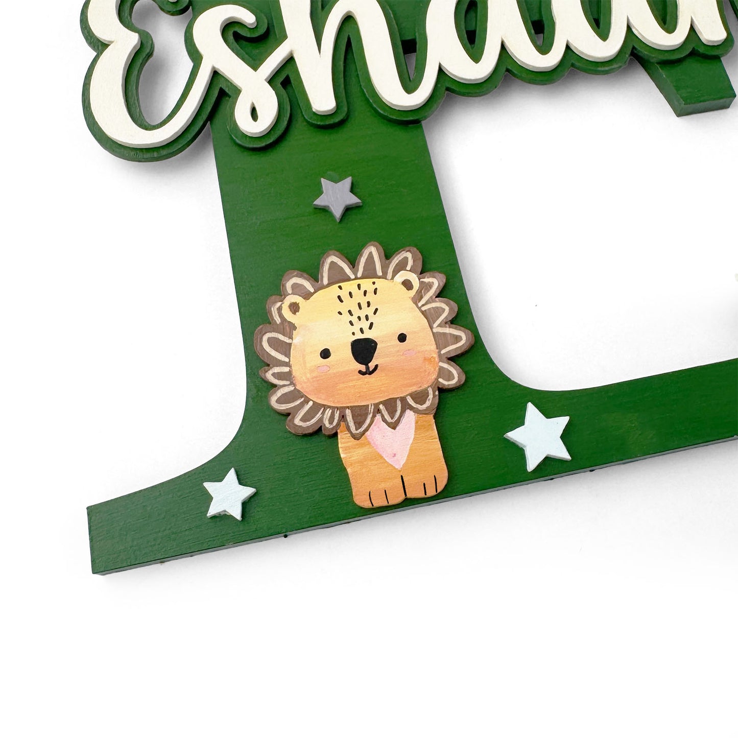 Animal  Themed Layered Alphabet Initial Hand-Painted Wooden Kids Name Plate Design 1