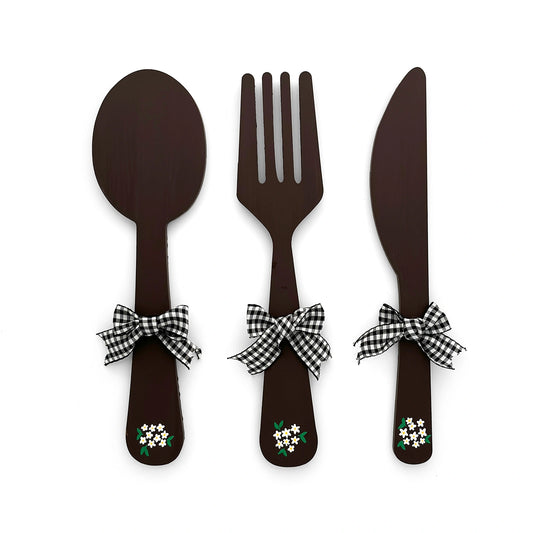 Spoon, Fork, Knife Hand-Painted Wooden Kitchen Wall Hanging Set Of 3
