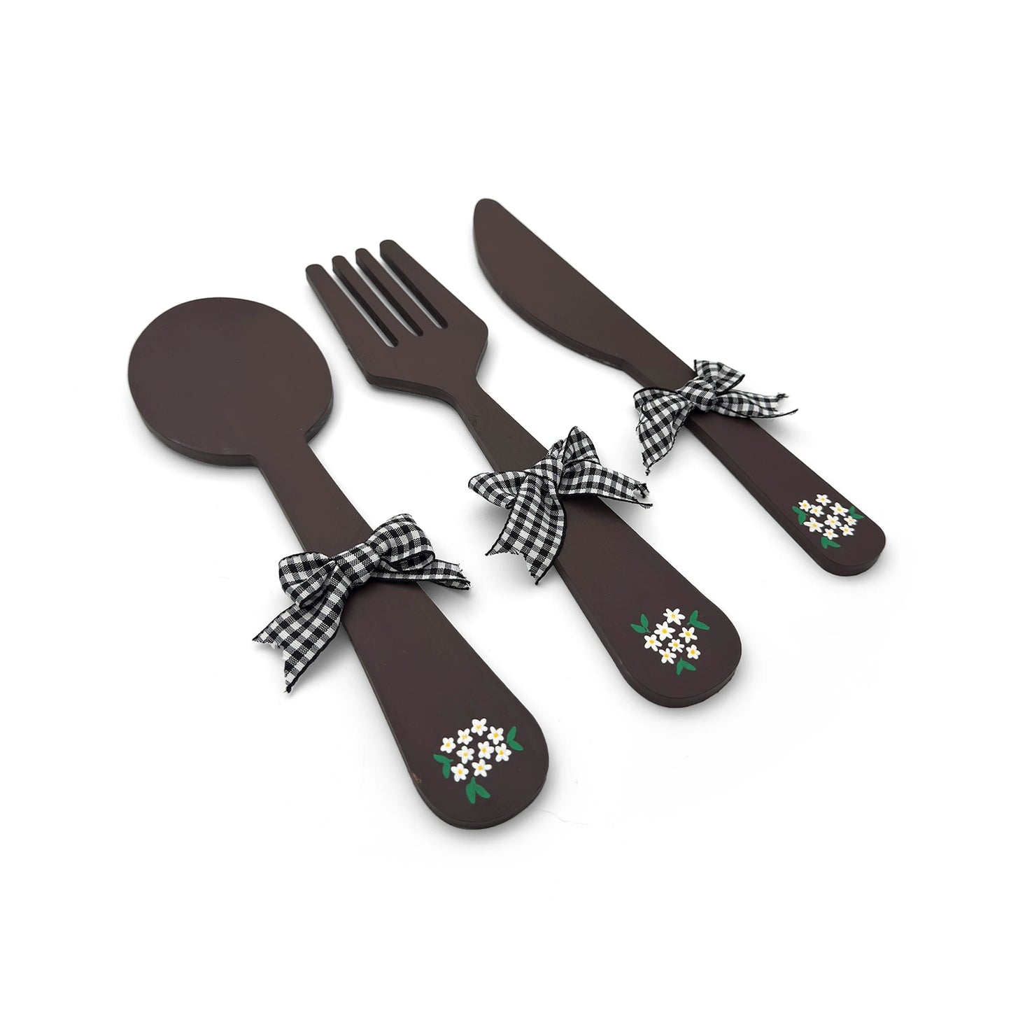 Spoon, Fork, Knife Hand-Painted Wooden Kitchen Wall Hanging Set Of 3