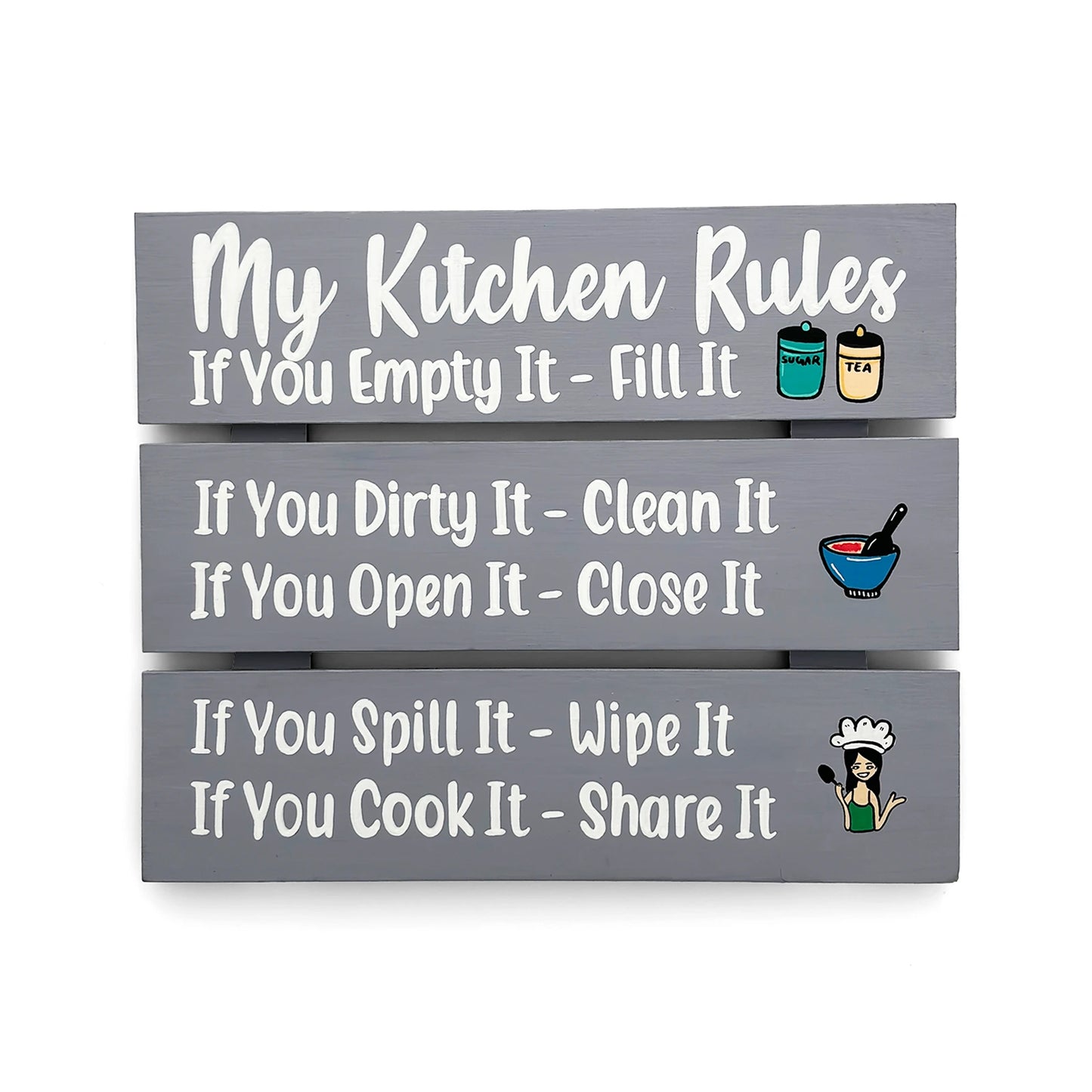 My Kitchen Rules Hand-Painted Wooden Kitchen Wall Hanging - Grey