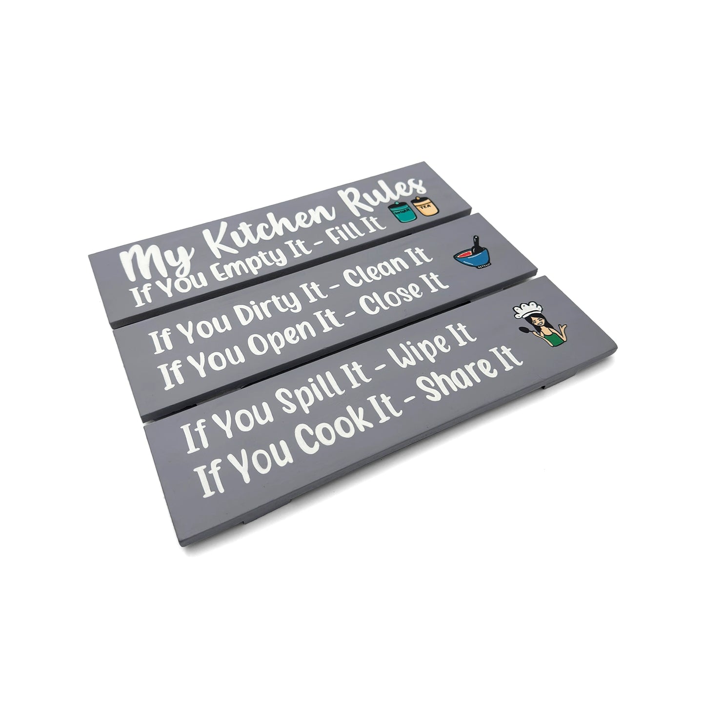 My Kitchen Rules Hand-Painted Wooden Kitchen Wall Hanging - Grey