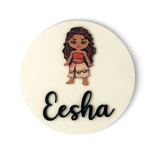 Disney Princess Moana Themed Hand-Painted Wooden Name Plate For Kids