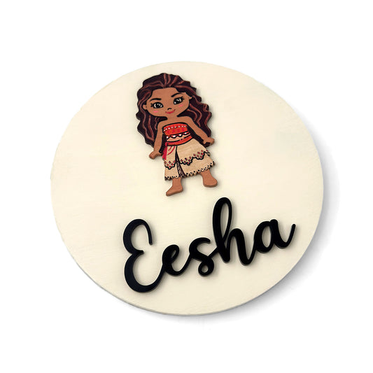 Disney Princess Moana Themed Hand-Painted Wooden Name Plate For Kids