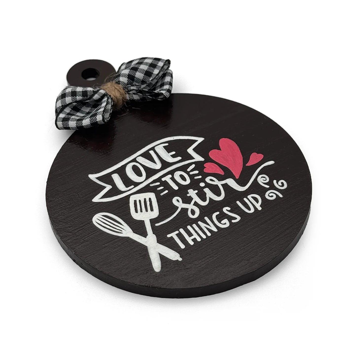 Love To Stir Things Up Hand-Painted Wooden Round Chopping Board Kitchen Wall Hanging - Brown