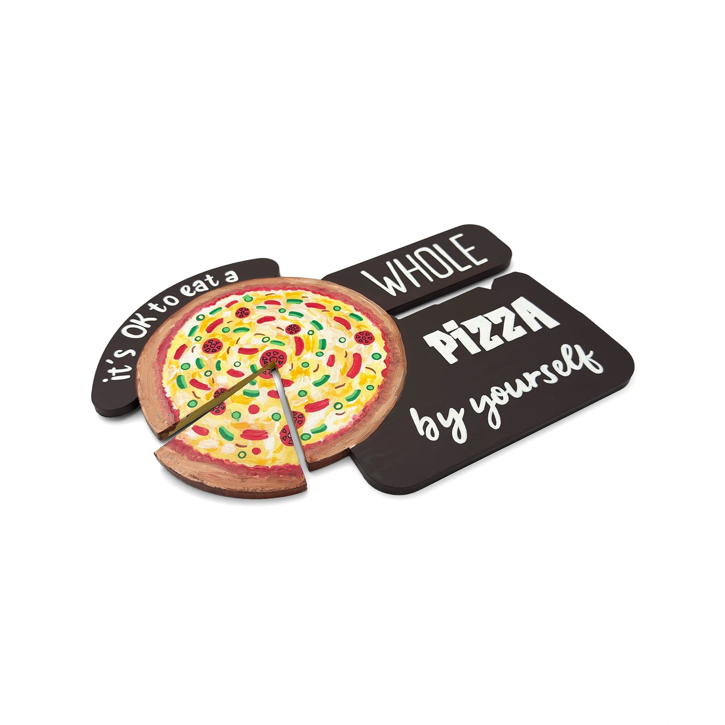 It's Ok To Eat A Whole Pizza By Yourself Hand-Painted Wooden Chopping Board Kitchen Wall Hanging