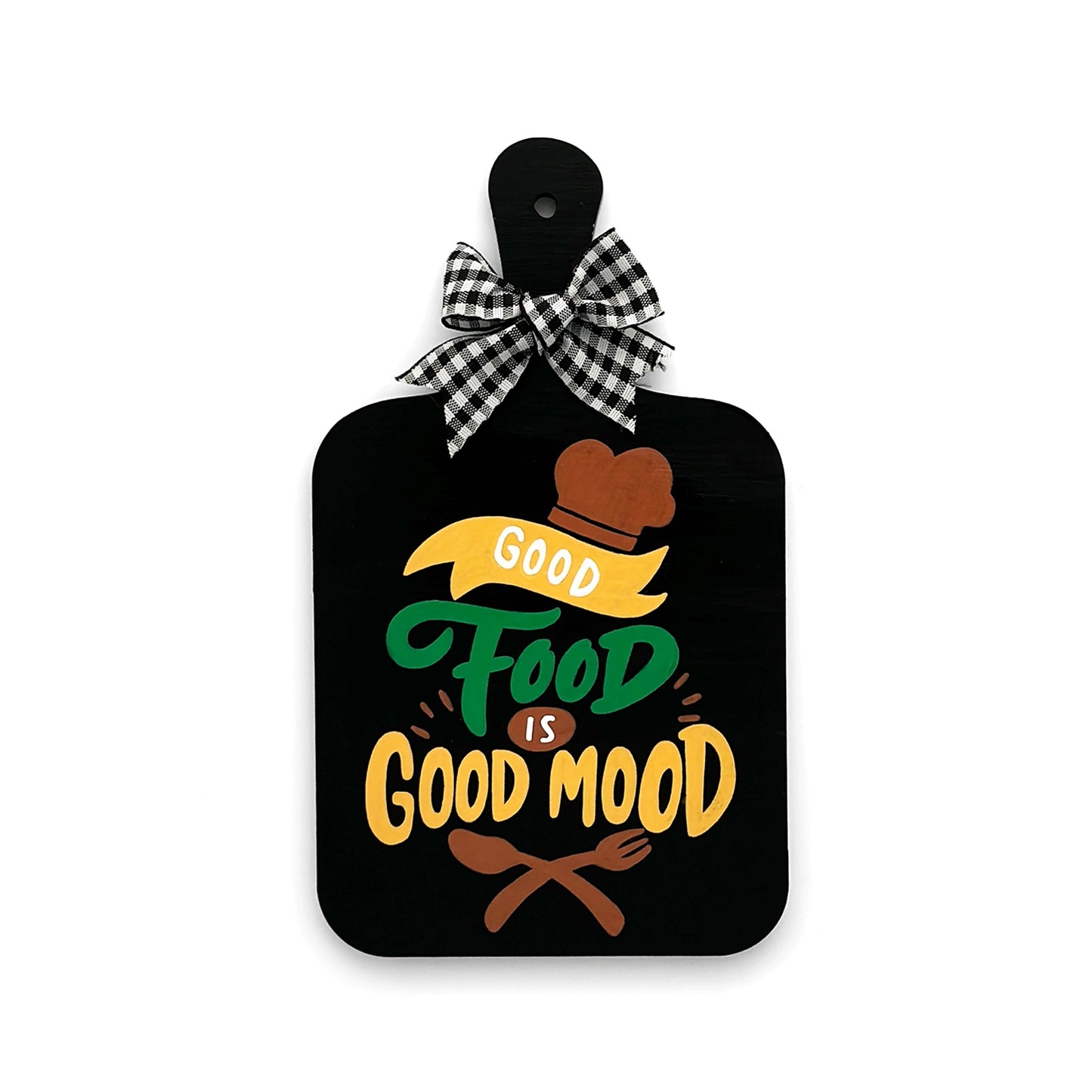 Good Food Is Good Mood Hand-Painted Wooden Chopping Board Kitchen Wall Hanging - Black
