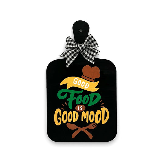 Good Food Is Good Mood Hand-Painted Wooden Chopping Board Kitchen Wall Hanging - Black