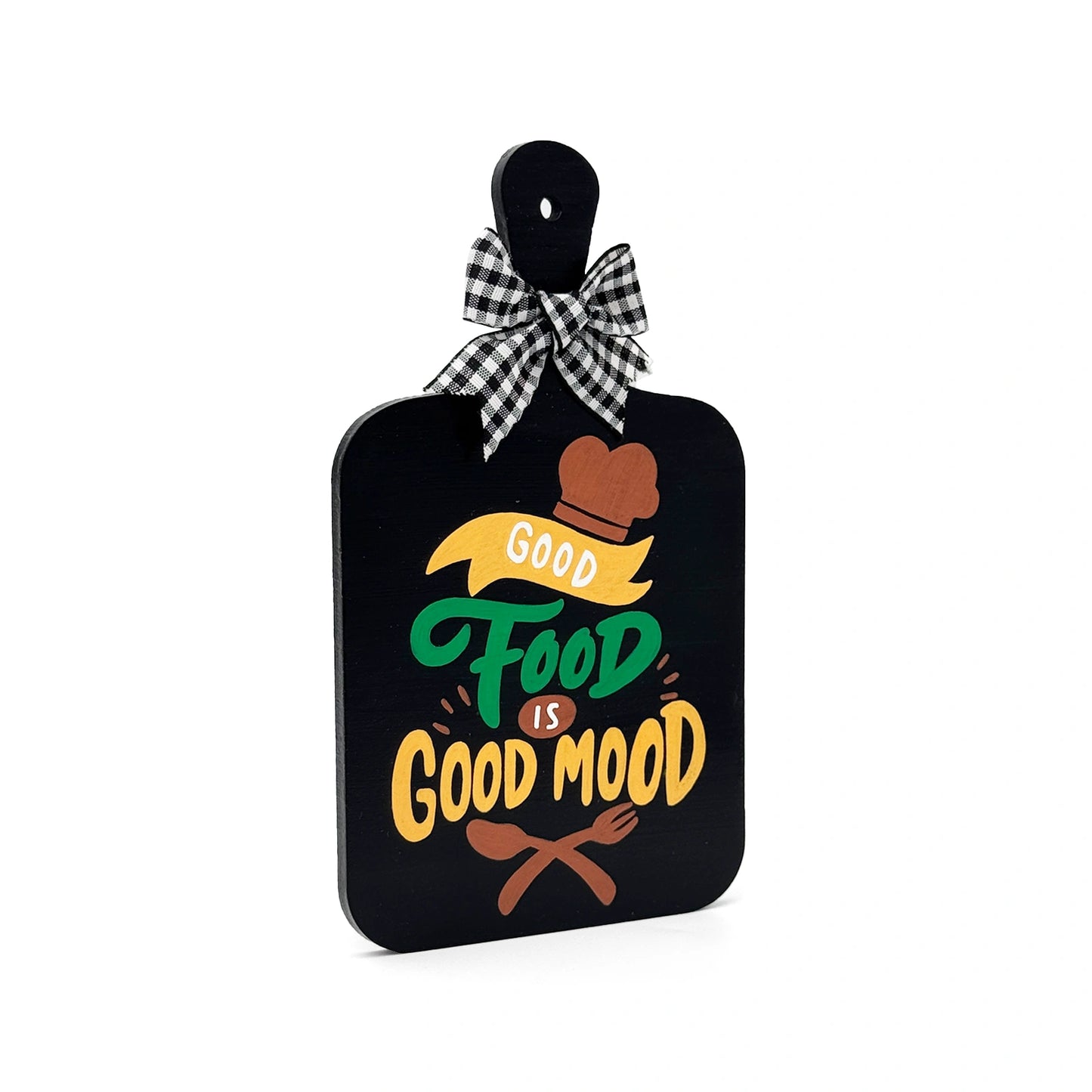 Good Food Is Good Mood Hand-Painted Wooden Chopping Board Kitchen Wall Hanging - Black