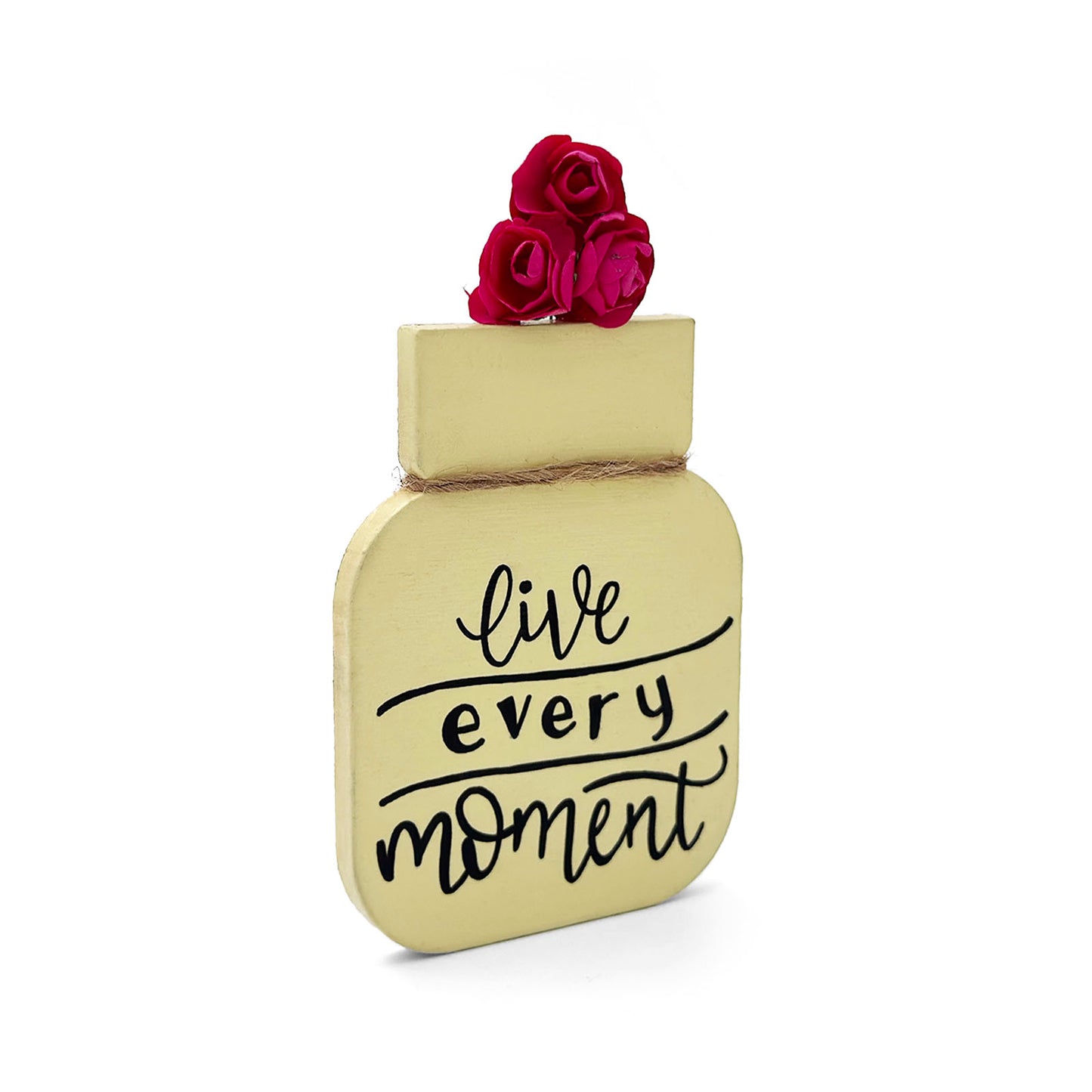 Live Every Moment  Hand-Painted Wooden Mason Jar Fridge Magnet - Yellow