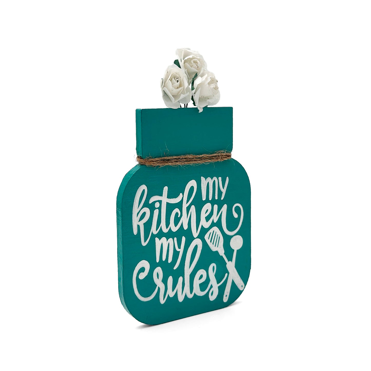 My Kitchen My Rules Hand-Painted Wooden Mason Jar Fridge Magnet - Teal