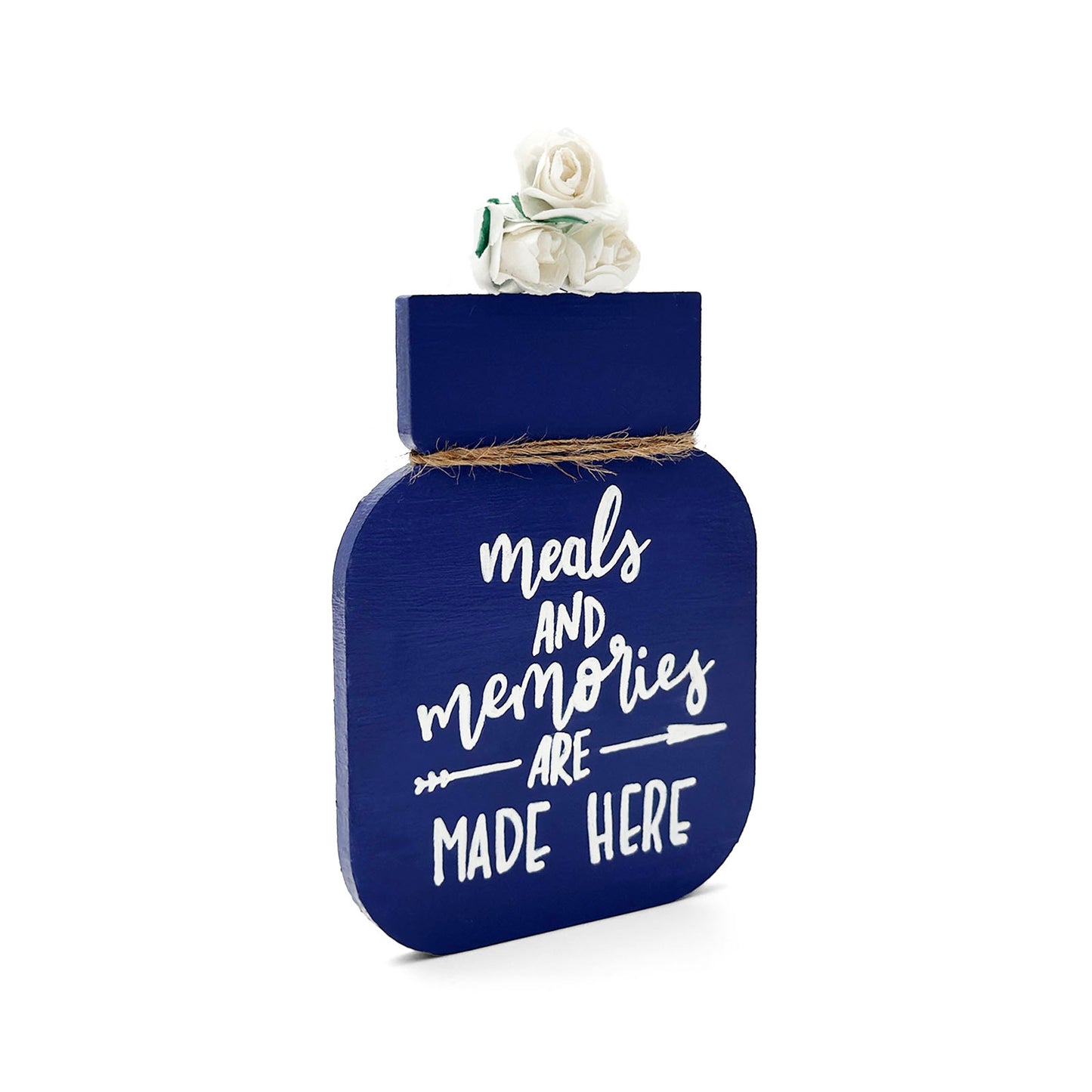 Meals And Memories Are Made Here Hand-Painted Wooden Mason Jar Fridge Magnet - Blue