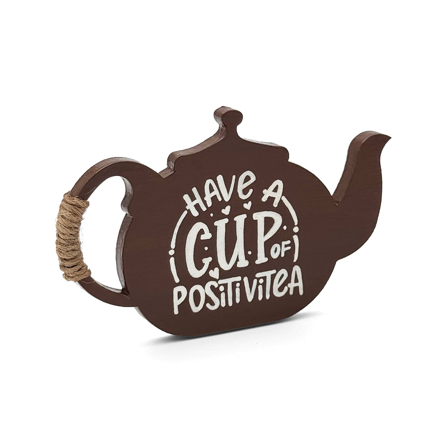 Have A Cup Of Positivitea Hand-Painted Wooden Kettle Fridge Magnet - Brown