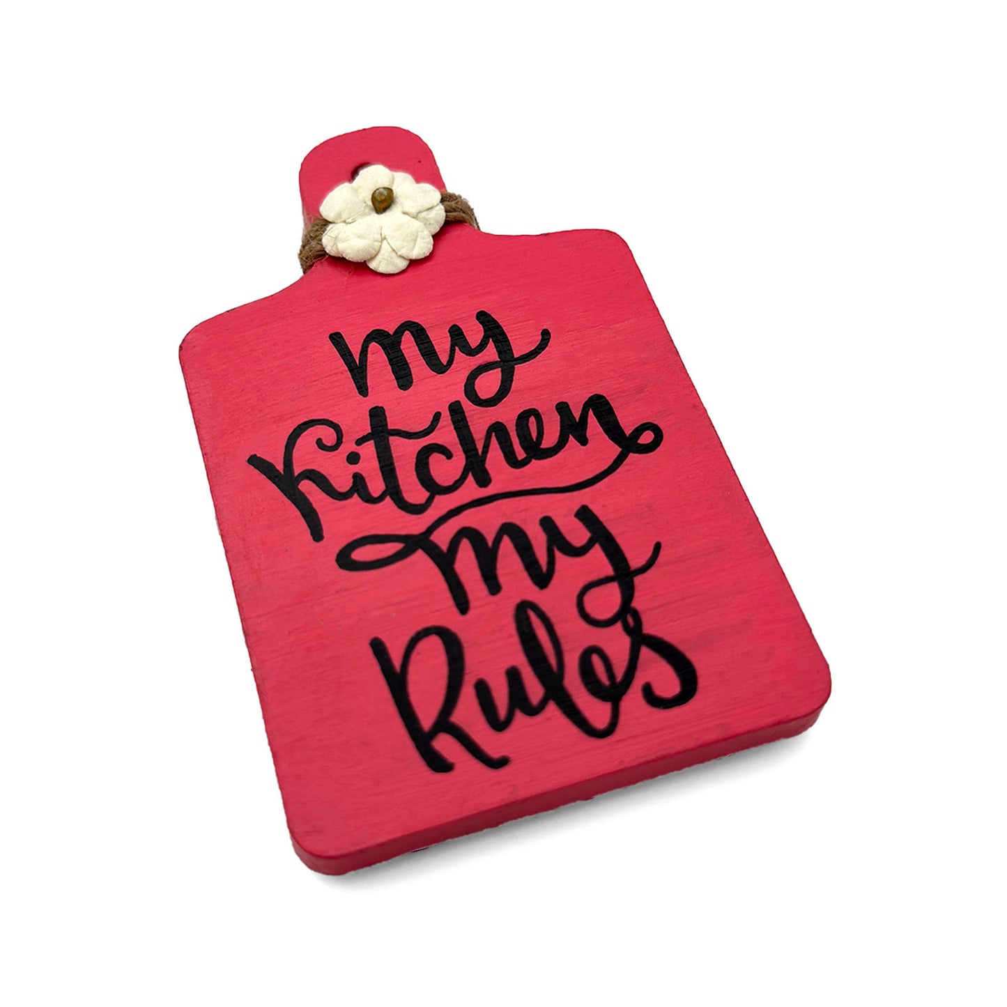 My Kitchen My Rules Hand-Painted Wooden Chopping Board Fridge Magnet  - Pink