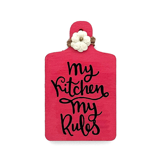 My Kitchen My Rules Hand-Painted Wooden Chopping Board Fridge Magnet  - Pink