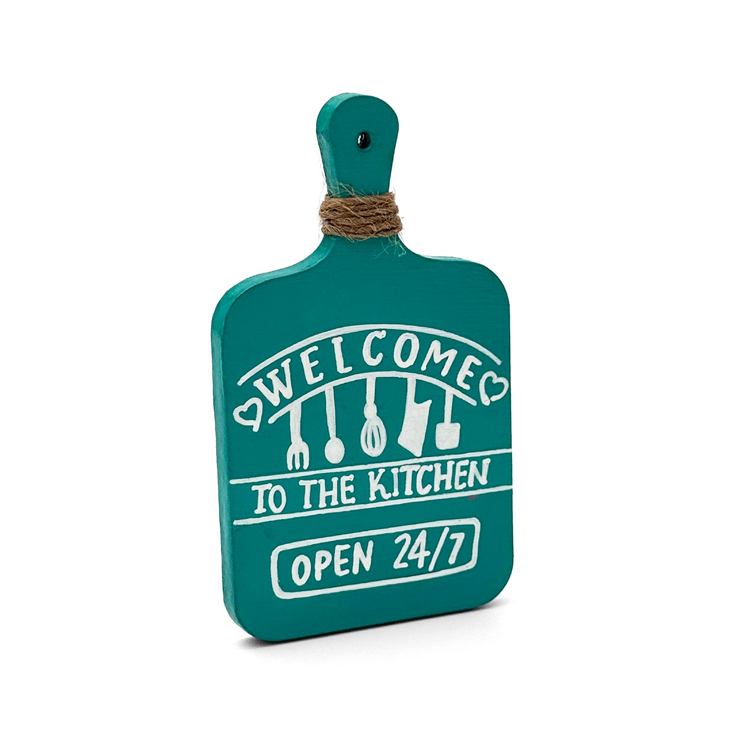 Welcome To My Kitchen Open 24*7 Hand-Painted Wooden Chopping Board Fridge Magnet  - Teal